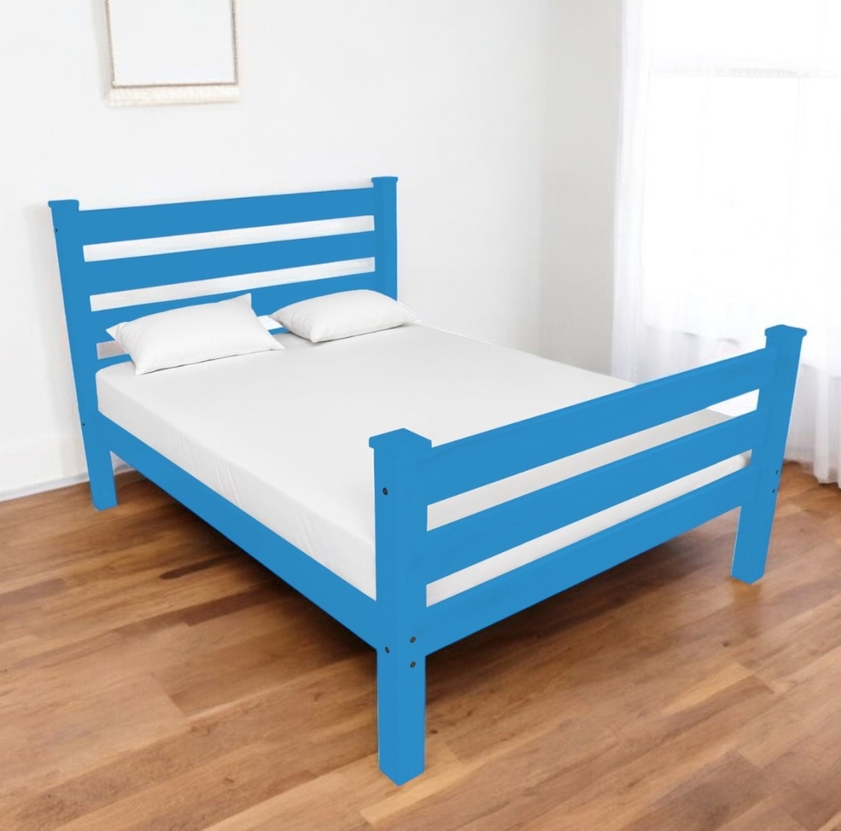 548161 Caribbean Blue Solid Wood Queen Size Bed Frame