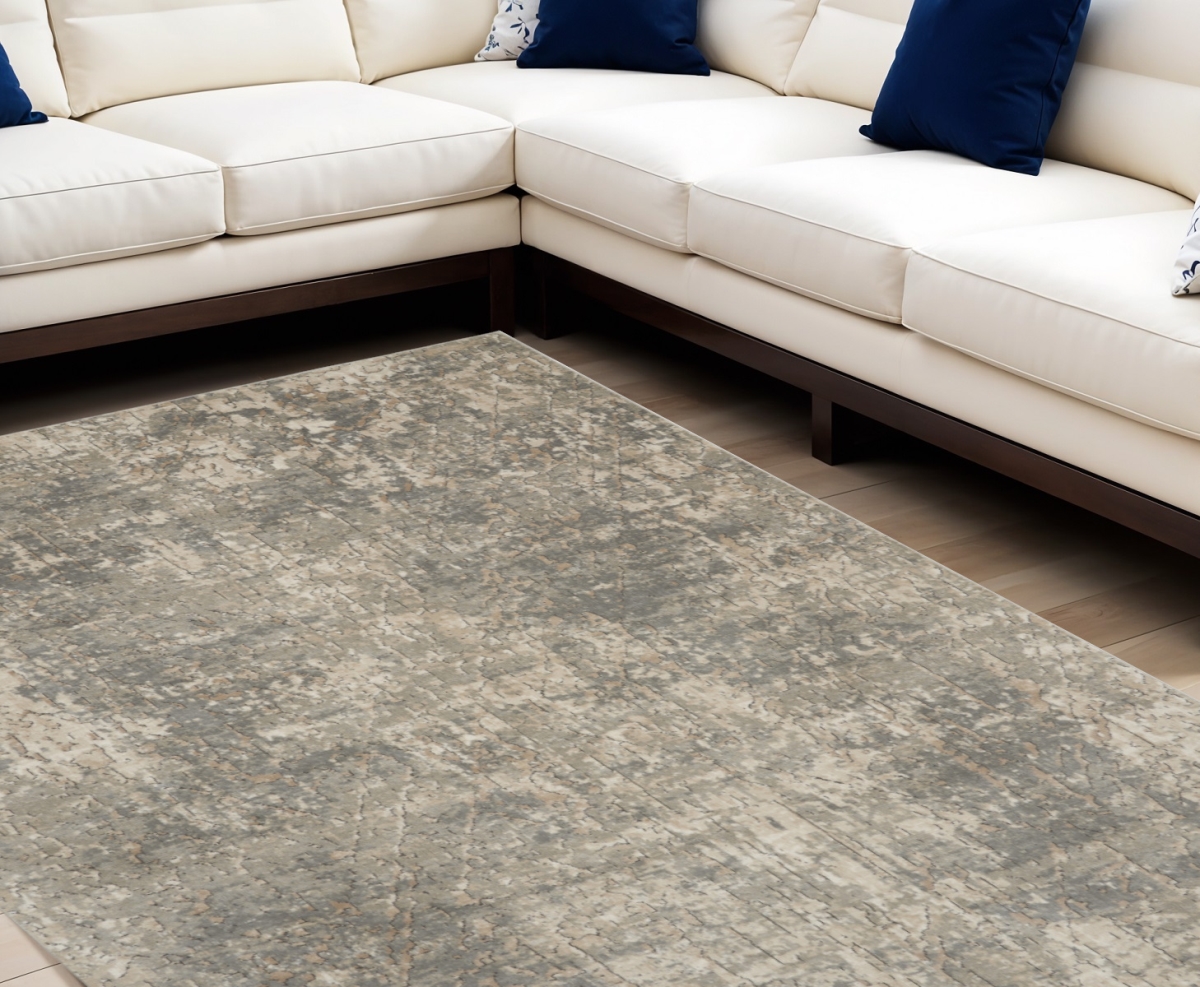 545203 7 x 10 ft. Abstract Power Loom Rectangle Area Rug, Beige & Gray