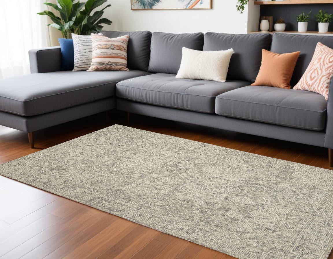 553494 8 x 12 ft. Wool Abstract Geometric Rectangle Area Rug, Beige & Gray