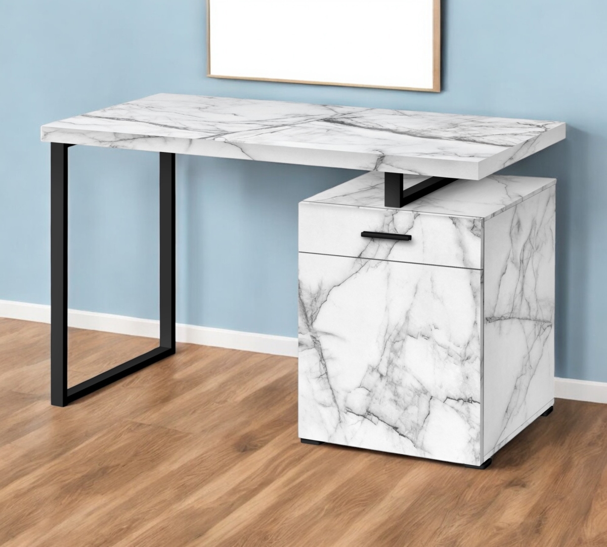 489908 47 in. White & Black Wood & Metal Computer Desk