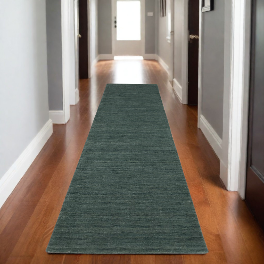 575658 8 ft. Wool Hand Tufted Runner Rug, Teal & Blue