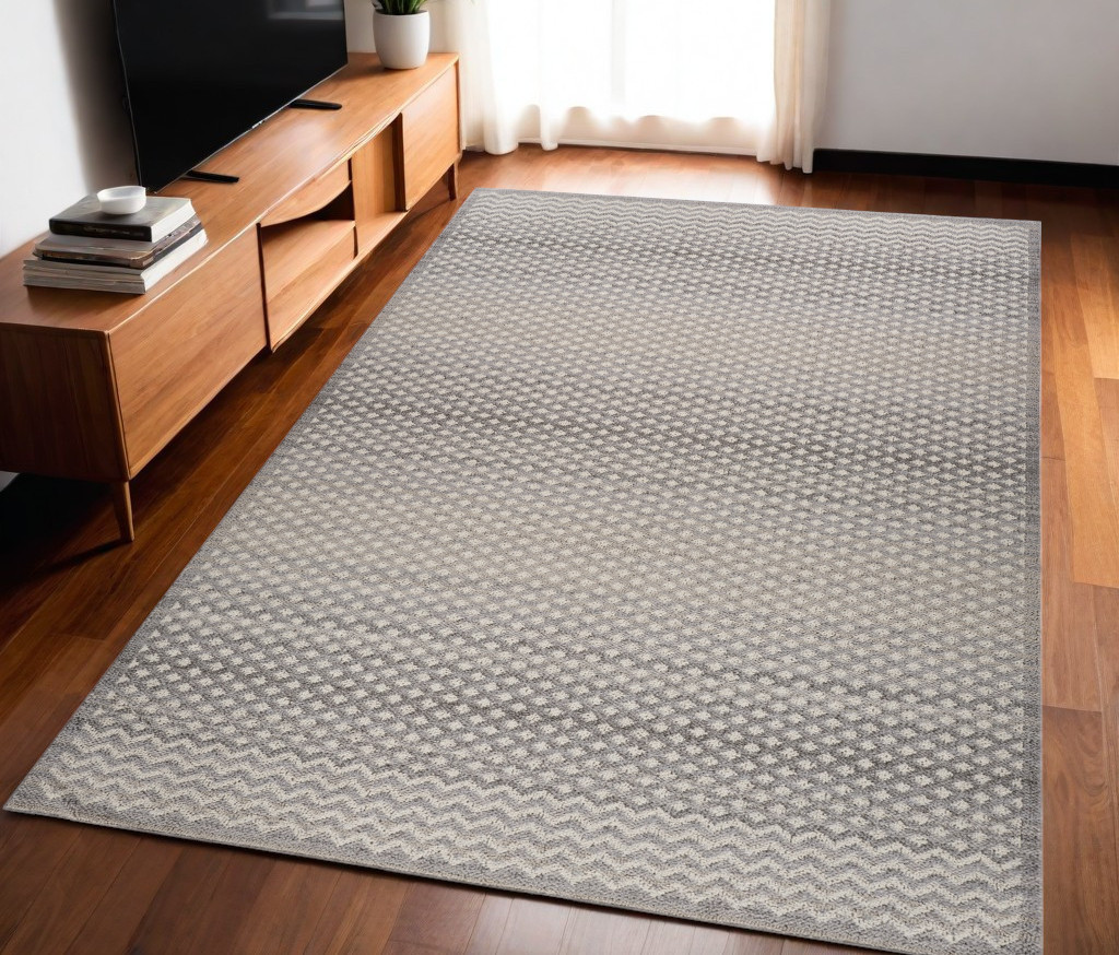 558390 5 x 8 ft. Checkered Distressed Rectangle Area Rug, Gray & Beige