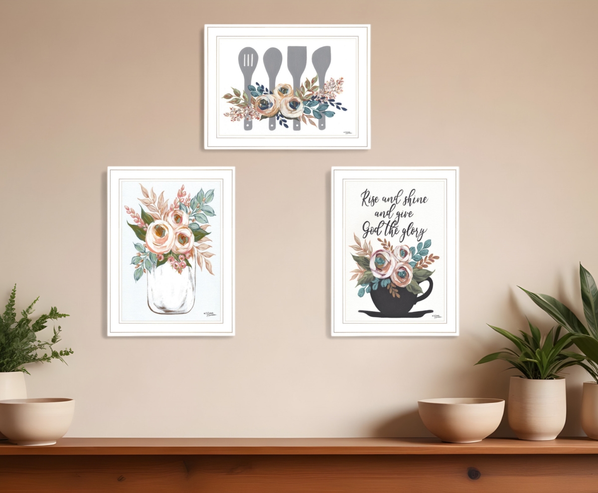 408029 Rise & Shine White Framed Print Kitchen Wall Art - Set of 3