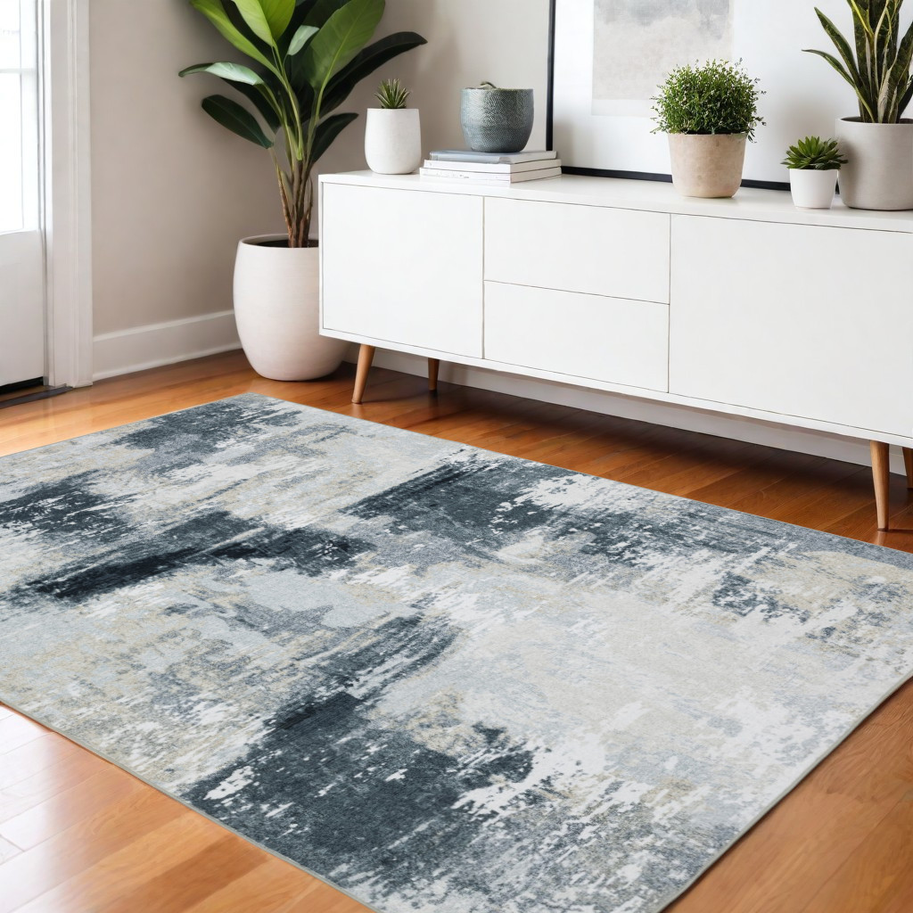574985 4 x 6 ft. Abstract Distressed Rectangle Area Rug, Ivory & Gray