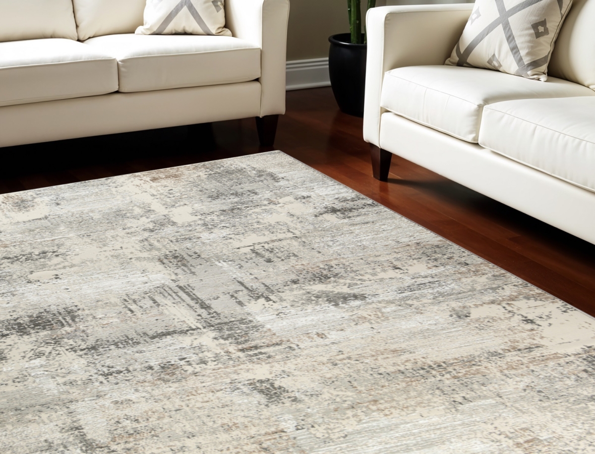 550831 8 x 10 ft. Abstract Non Skid Rectangle Area Rug, Beige & Gray