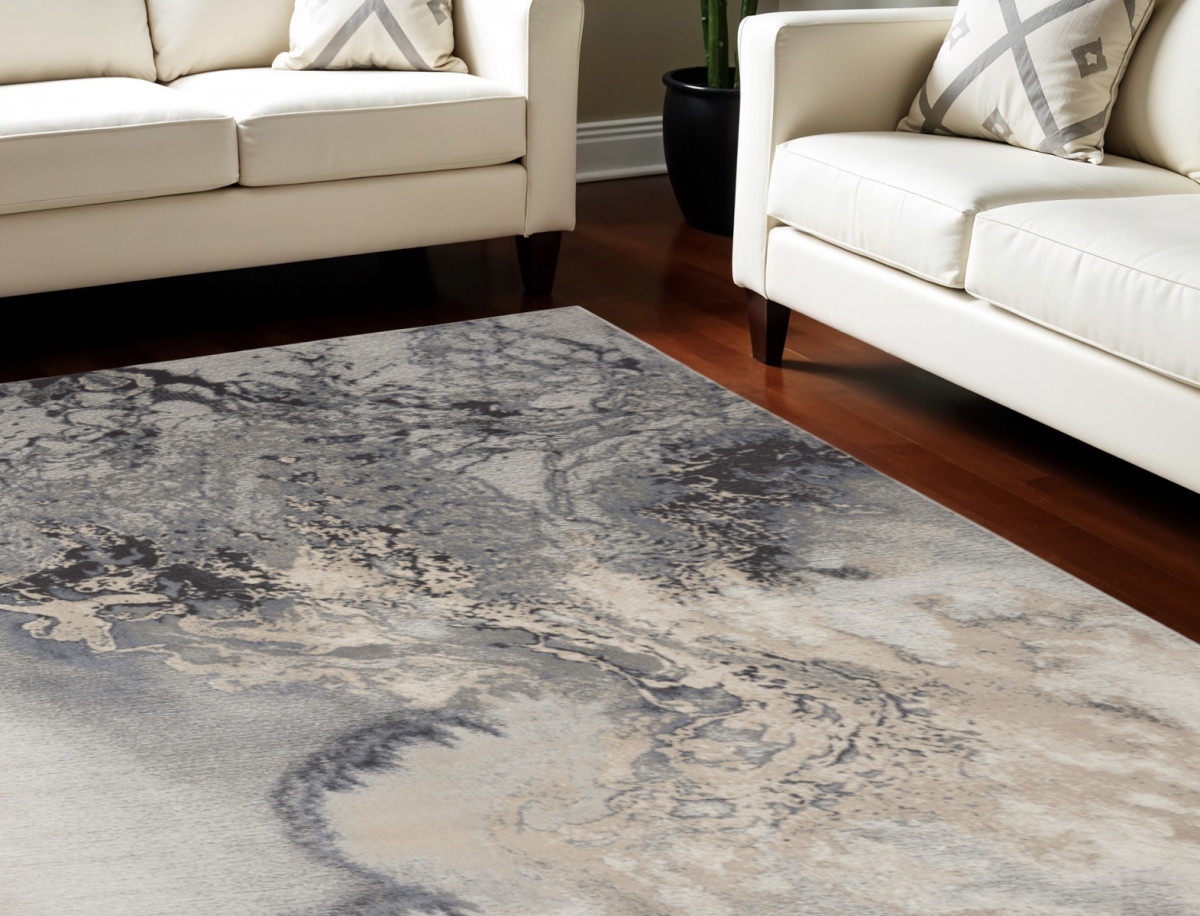 555918 9 x 13 ft. Abstract Rectangle Area Rug, Gray, Black & Ivory