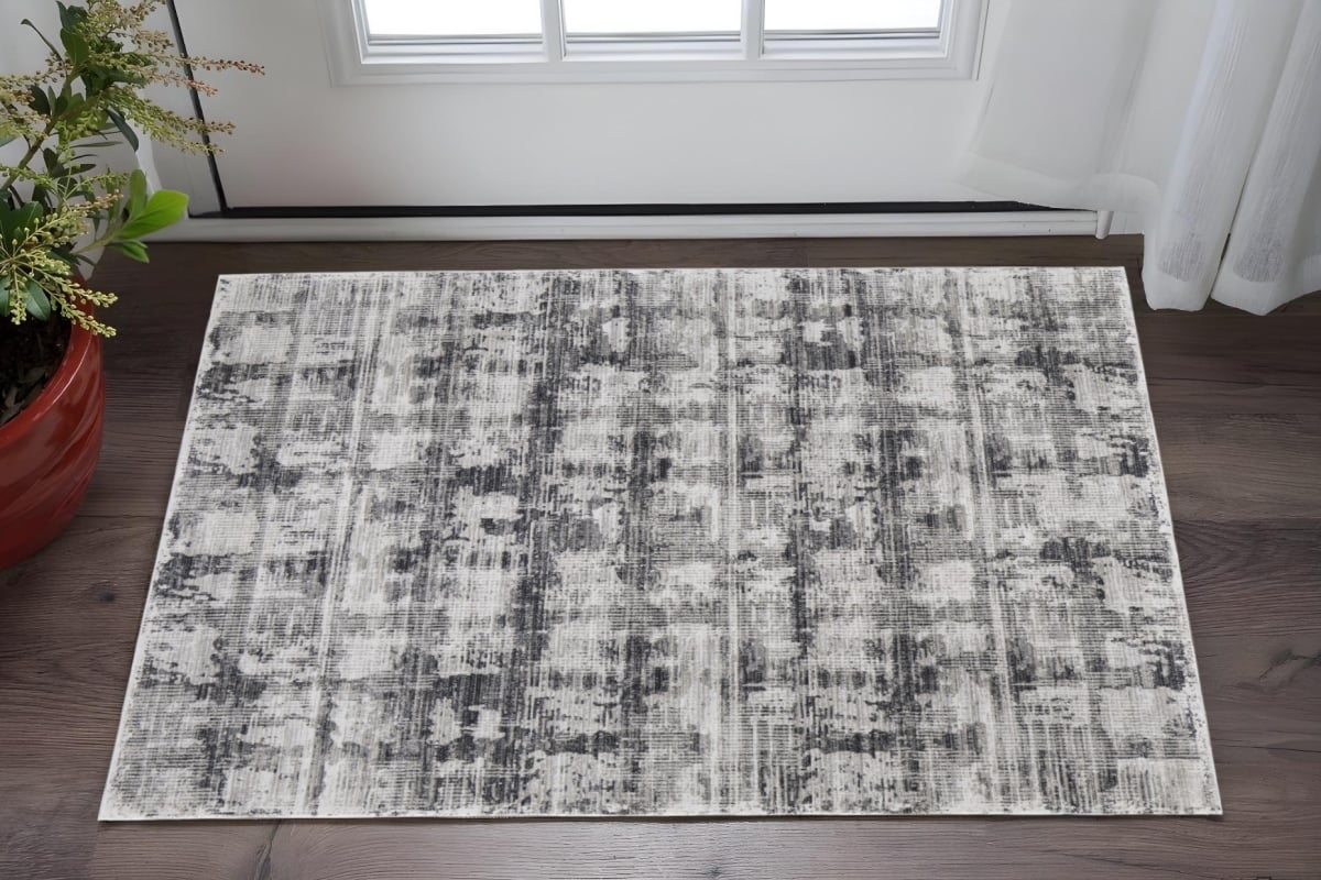 567732 2 x 3 ft. Abstract Power Loom Rectangle Area Rug, Gray & Ivory