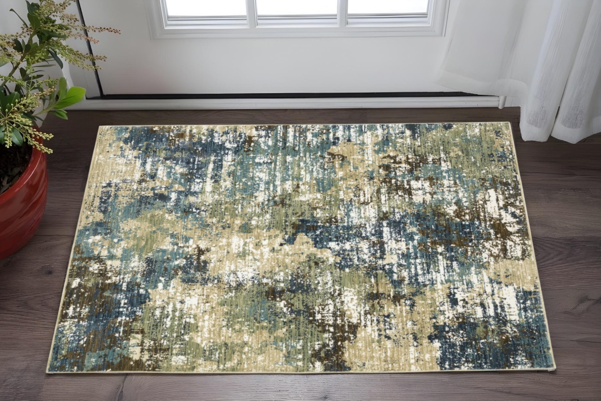 575380 3 x 5 ft. Abstract Rectangle Area Rug, Blue & Green