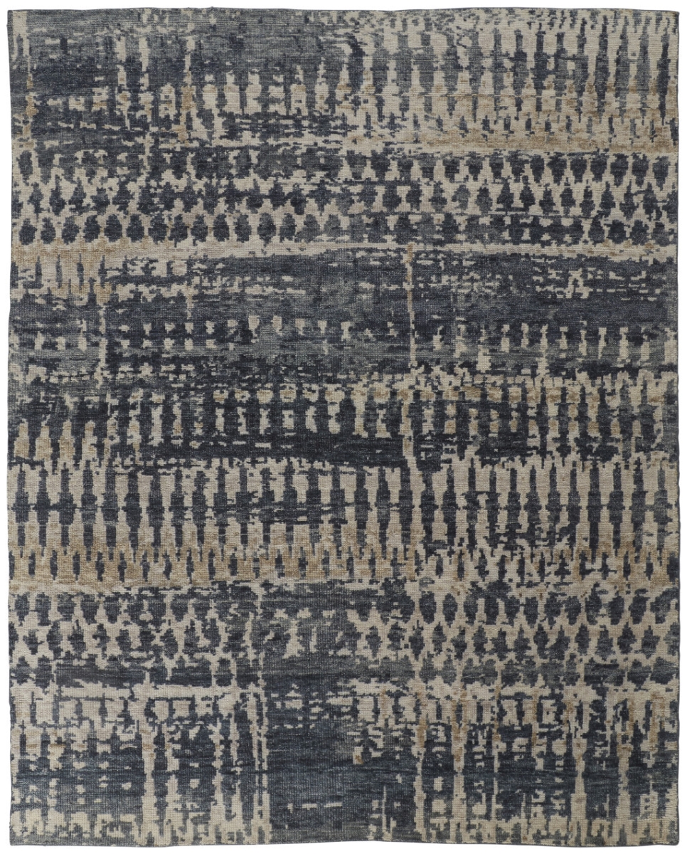 567544 6 x 9 ft. Blue, Gray & Tan Wool Abstract Hand Knotted Rectangle Area Rug