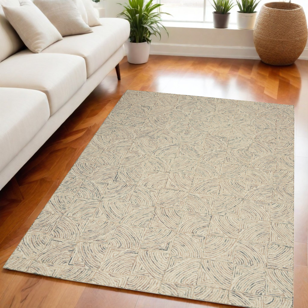 553513 5 x 8 ft. Wool Geometric Rectangle Area Rug, Ivory, Tan & Gray