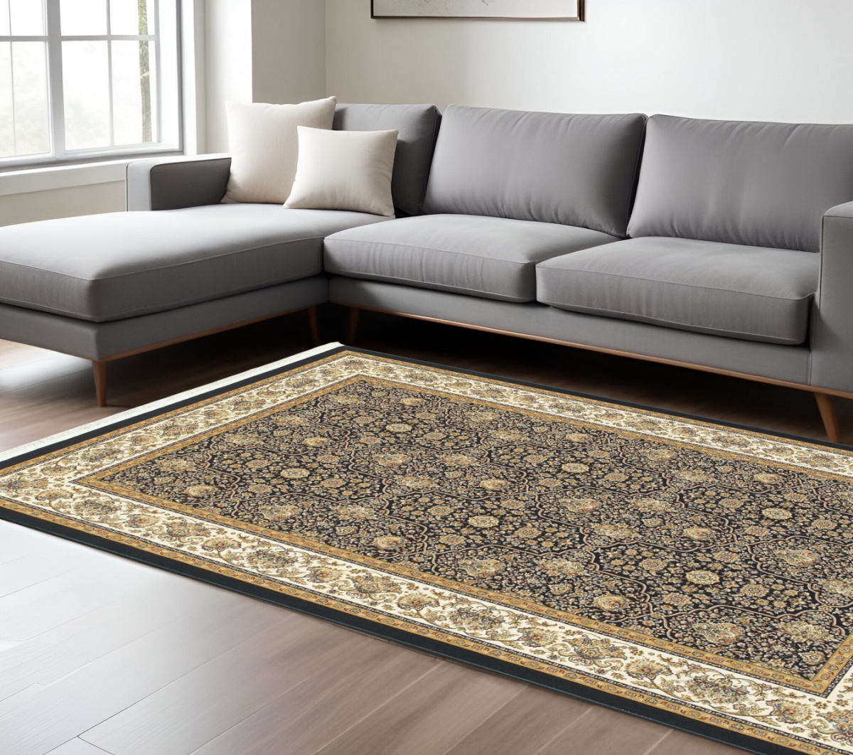 575971 7 x 10 ft. Oriental Rectangle Area Rug with Fringe, Navy Blue & Ivory