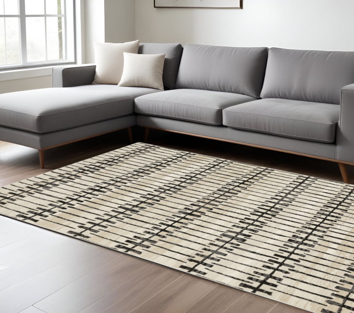 576140 8 x 11 ft. Geometric Rectangle Area Rug, Beige & Black