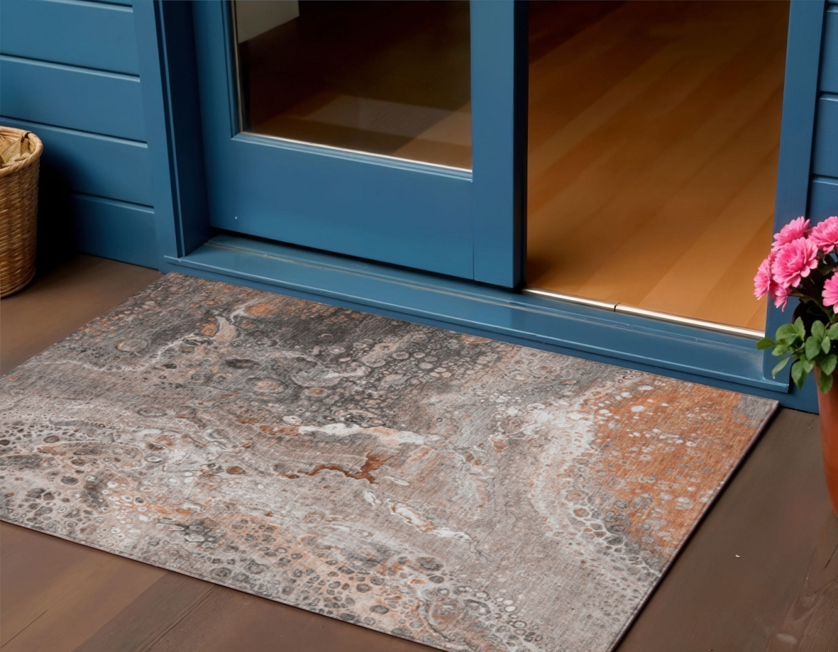 577439 3 x 5 ft. Abstract Washable Indoor & Outdoor Rectangle Area Rug, Terra Cotta, Copper & Gray