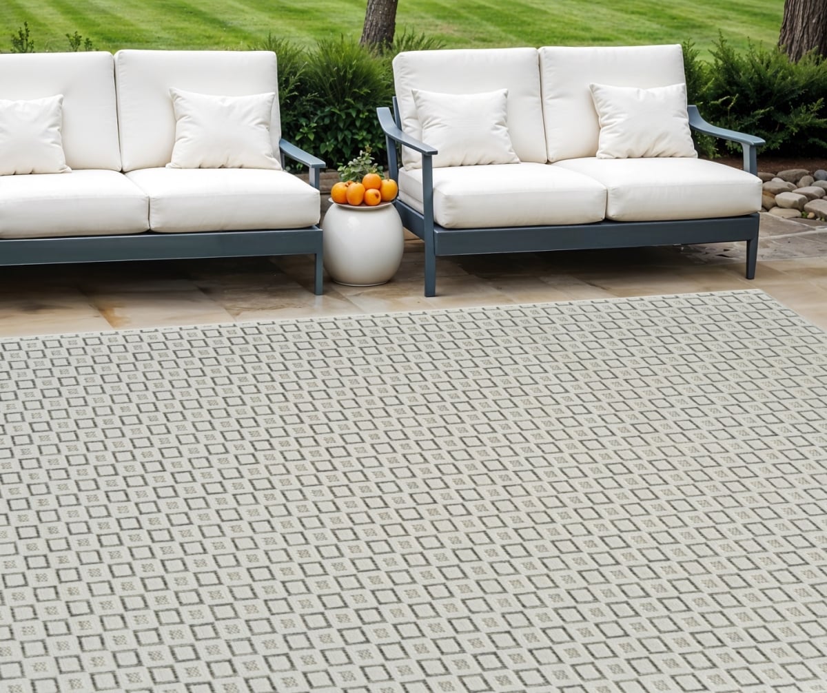 558769 6 x 9 ft. Geometric Distressed Indoor & Outdoor Rectangle Area Rug, Cream & Beige