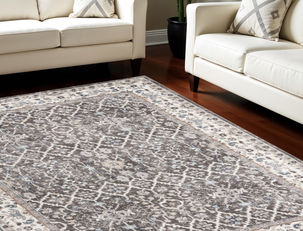 569614 8 x 10 ft. Floral Power Loom Rectangle Area Rug, Gray