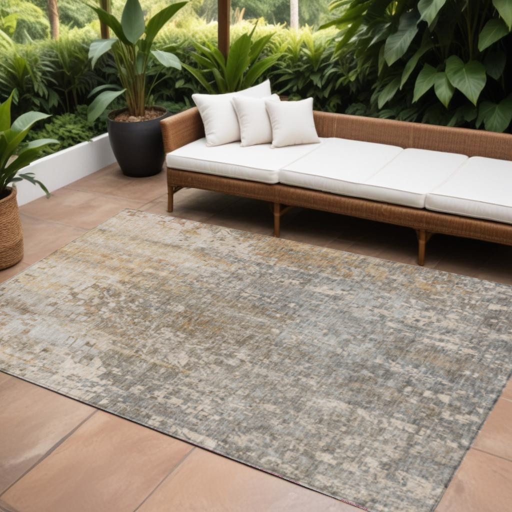 577227 9 x 12 ft. Abstract Washable Indoor & Outdoor Rectangle Area Rug, Beige, Gray & Taupe