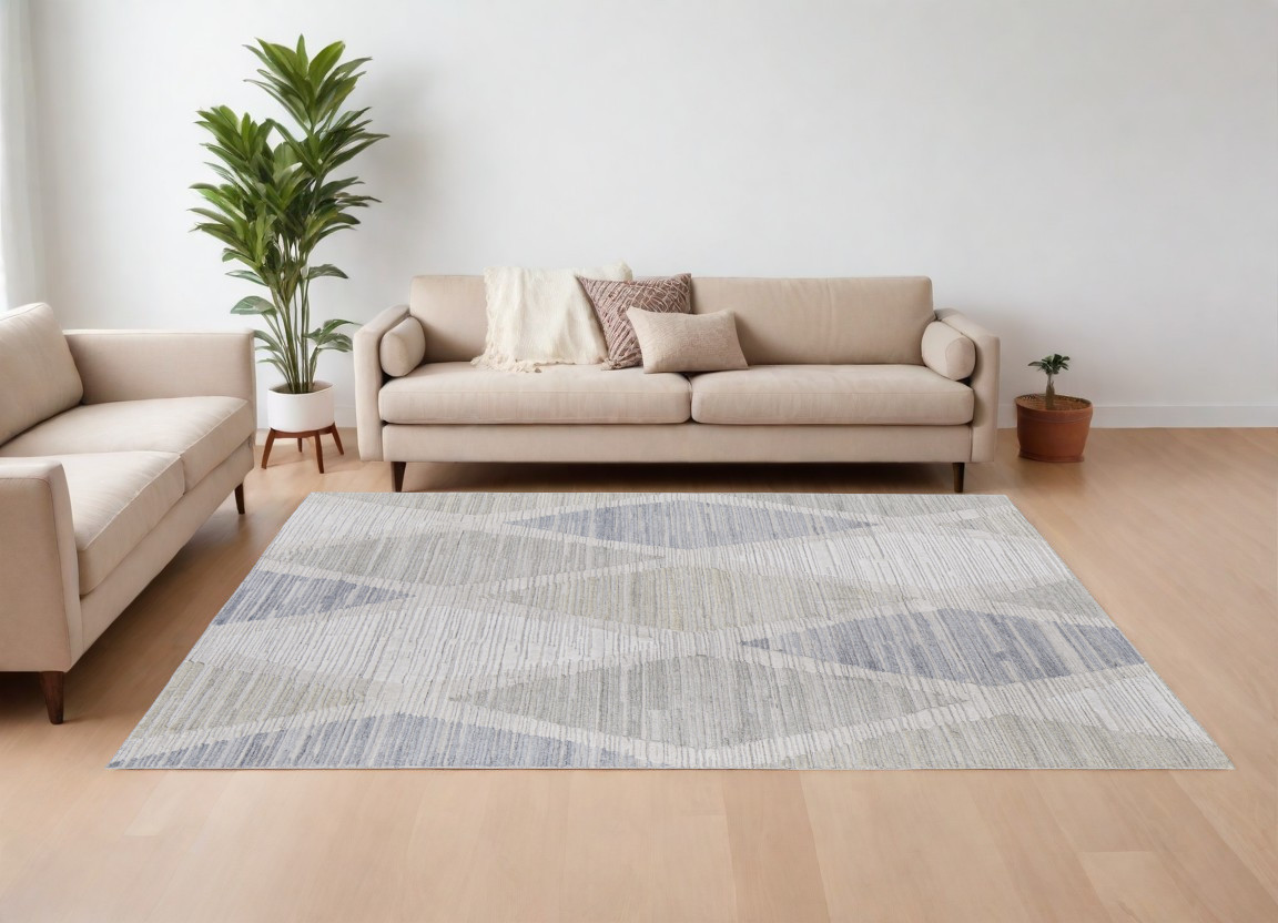 567011 10 x 14 ft. Geometric Hand Woven Rectangle Area Rug, Ivory & Blue