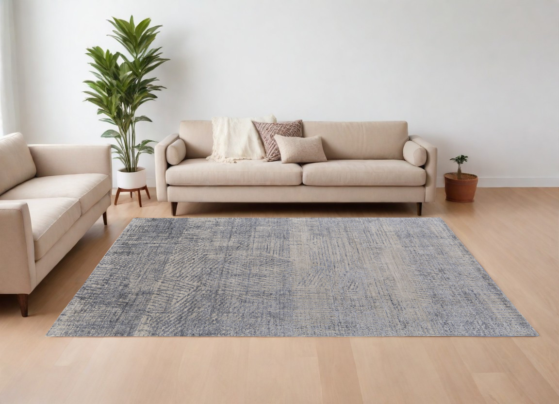 566957 10 x 14 ft. Gray Ivory & Blue Abstract Hand Woven Worn Faded Rectangle Area Rug