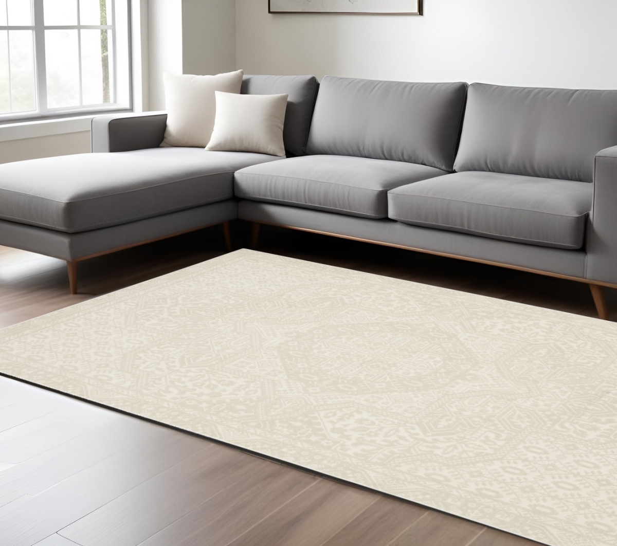 575612 7 x 10 ft. Medallion Rectangle Area Rug, Ivory & Beige