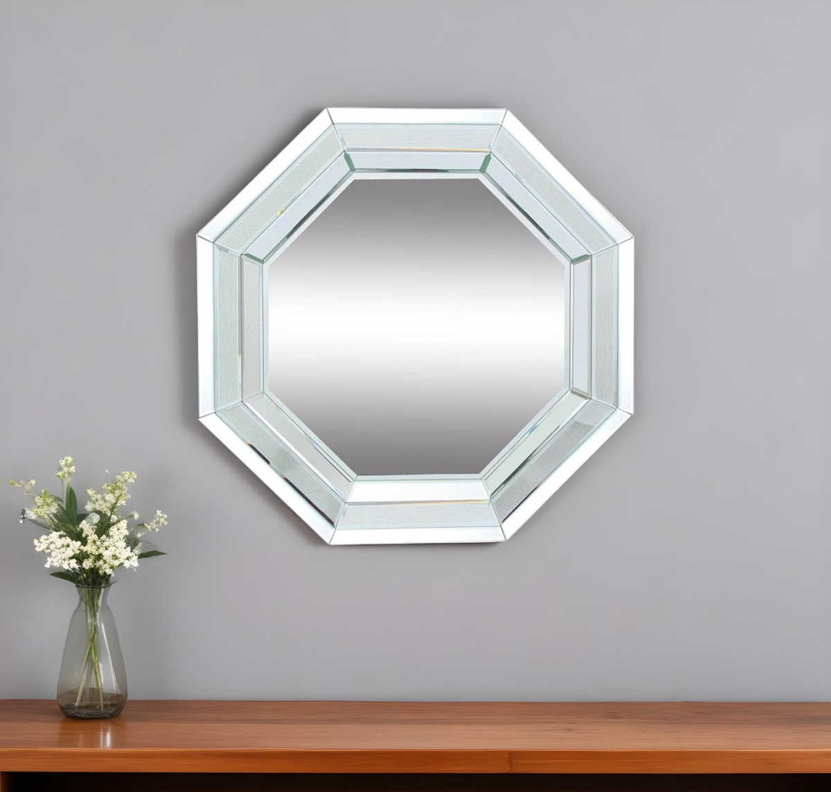 484994 28 in. Silver Octagon Glass Framed Accent Mirror
