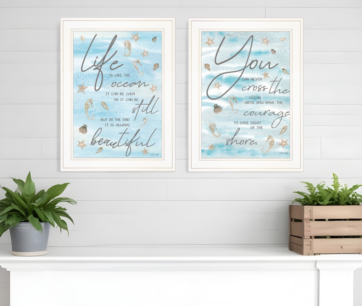 407936 Life is White Framed Print Wall Art - Set of 2