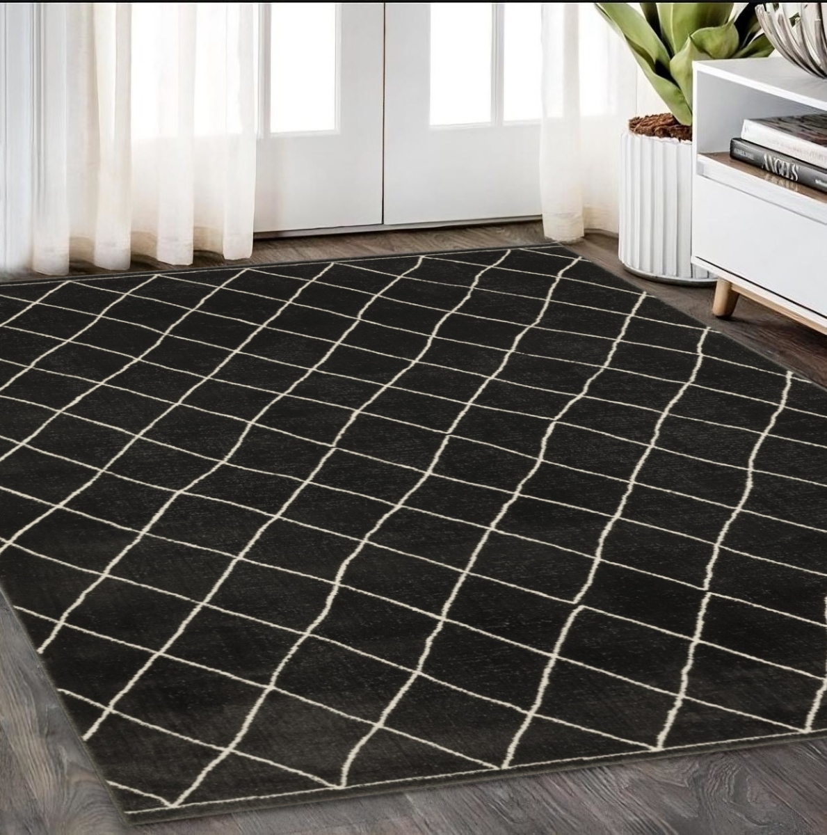 575459 5 x 8 ft. Trellis Rectangle Area Rug, Charcoal & Ivory