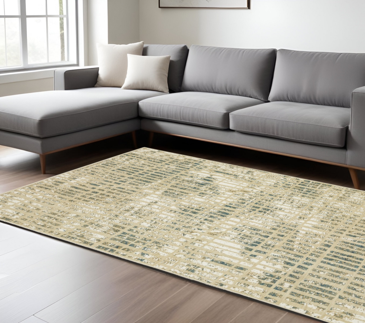 576394 10 x 13 ft. Geometric Rectangle Area Rug, Beige & Blue
