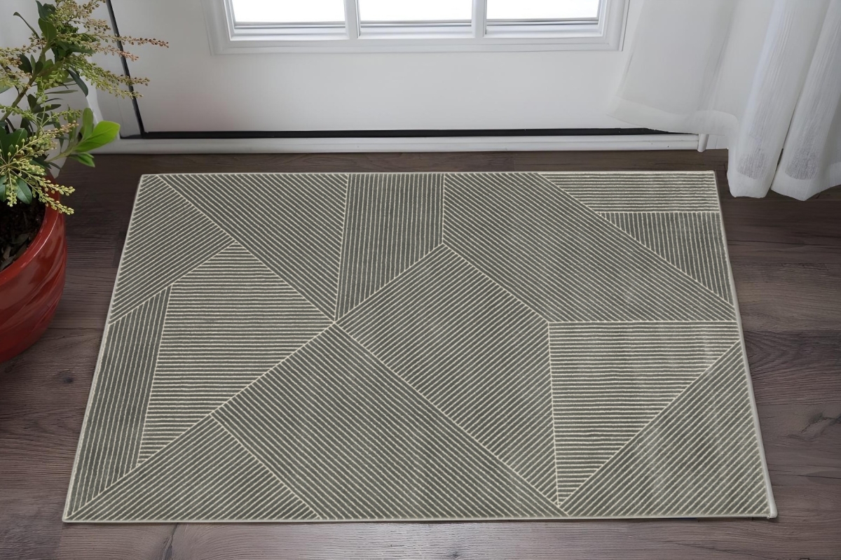 575261 3 x 5 ft. Geometric Rectangle Area Rug, Gray & Ivory