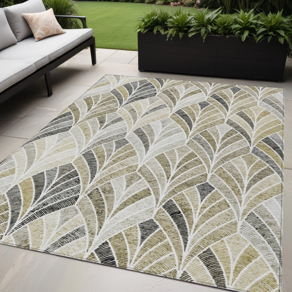589249 5 x 8 ft. Geometric Washable Indoor & Outdoor Rectangle Area Rug, Taupe, Ivory & Brown