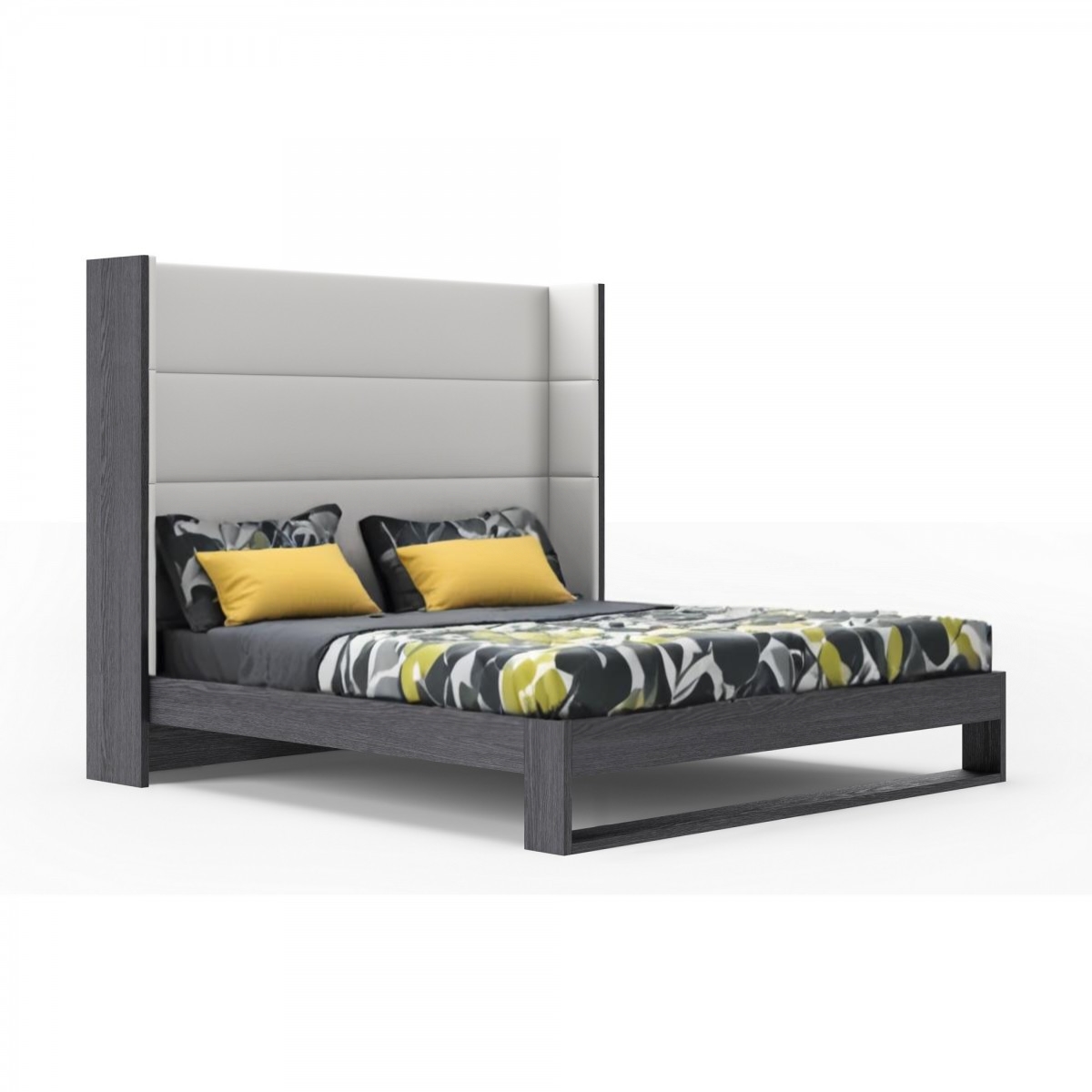 486272 Gray & White Wood & Faux Leather King Size Bed Frame