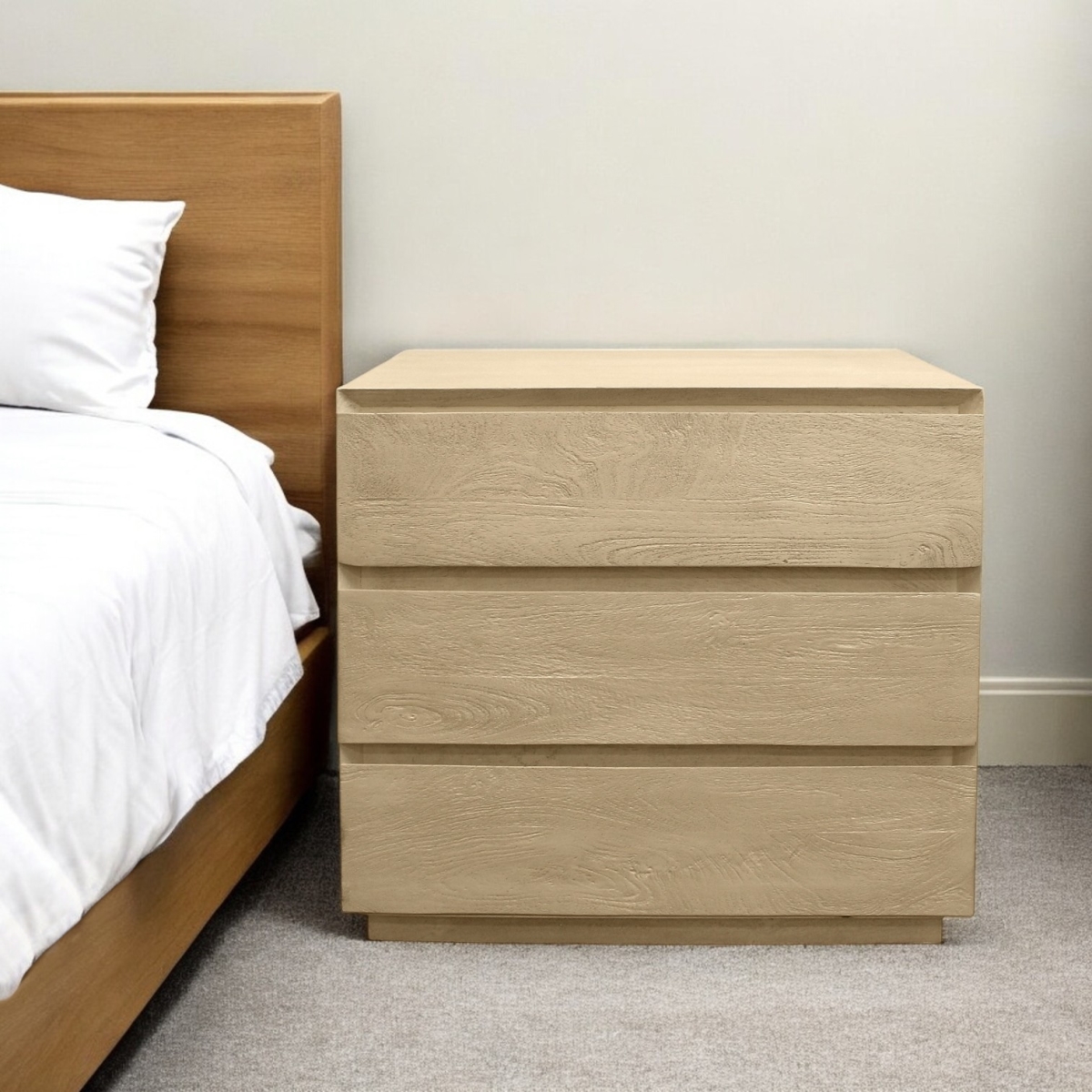 569600 24 in. Natural Three Drawer Solid Wood Nightstand