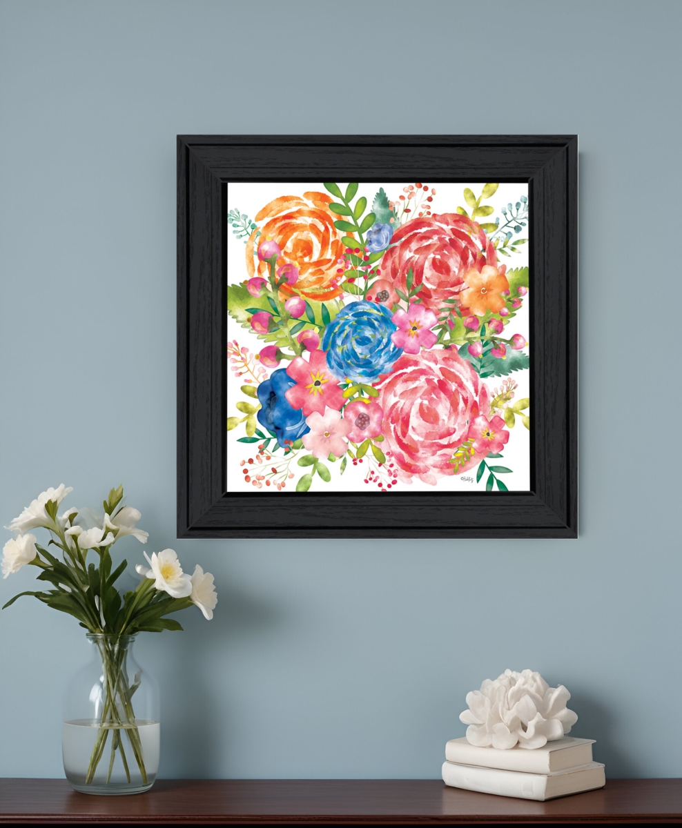 Spring Floral Black Framed Print - Blue & Green - 15in.x15in. - Rustic Wood Art