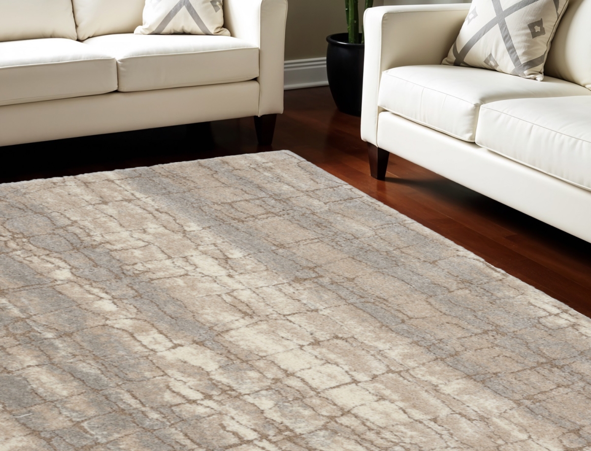551263 7 x 9 ft. Abstract Shag Rectangle Area Rug - Beige, Ivory & Gray