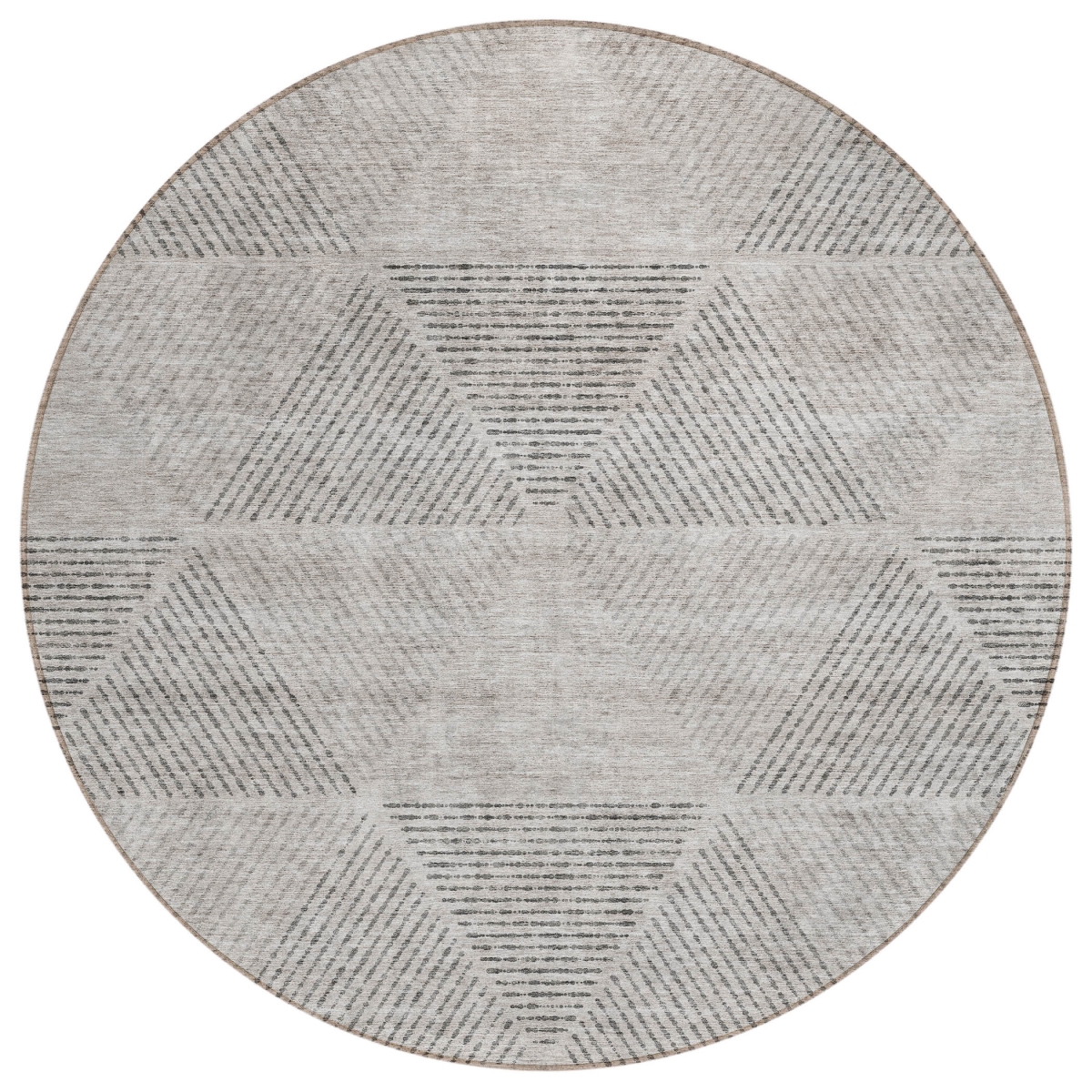 586542 8 ft. Round Geometric Washable Indoor & Outdoor Area Rug, Taupe, Brown & Ivory