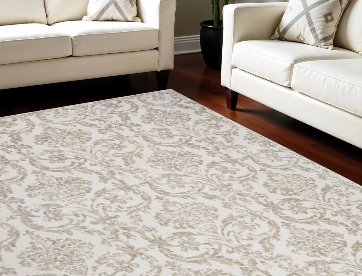 550911 8 x 10 ft. Damask Distressed Non Skid Rectangle Area Rug, Beige & Ivory