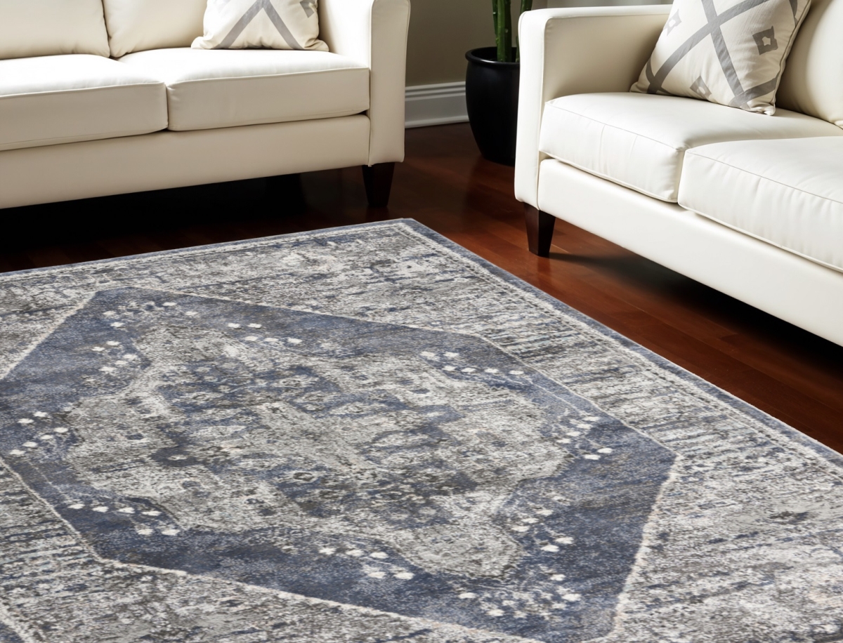 569656 8 x 10 ft. Floral Power Loom Distressed Rectangle Area Rug, Blue