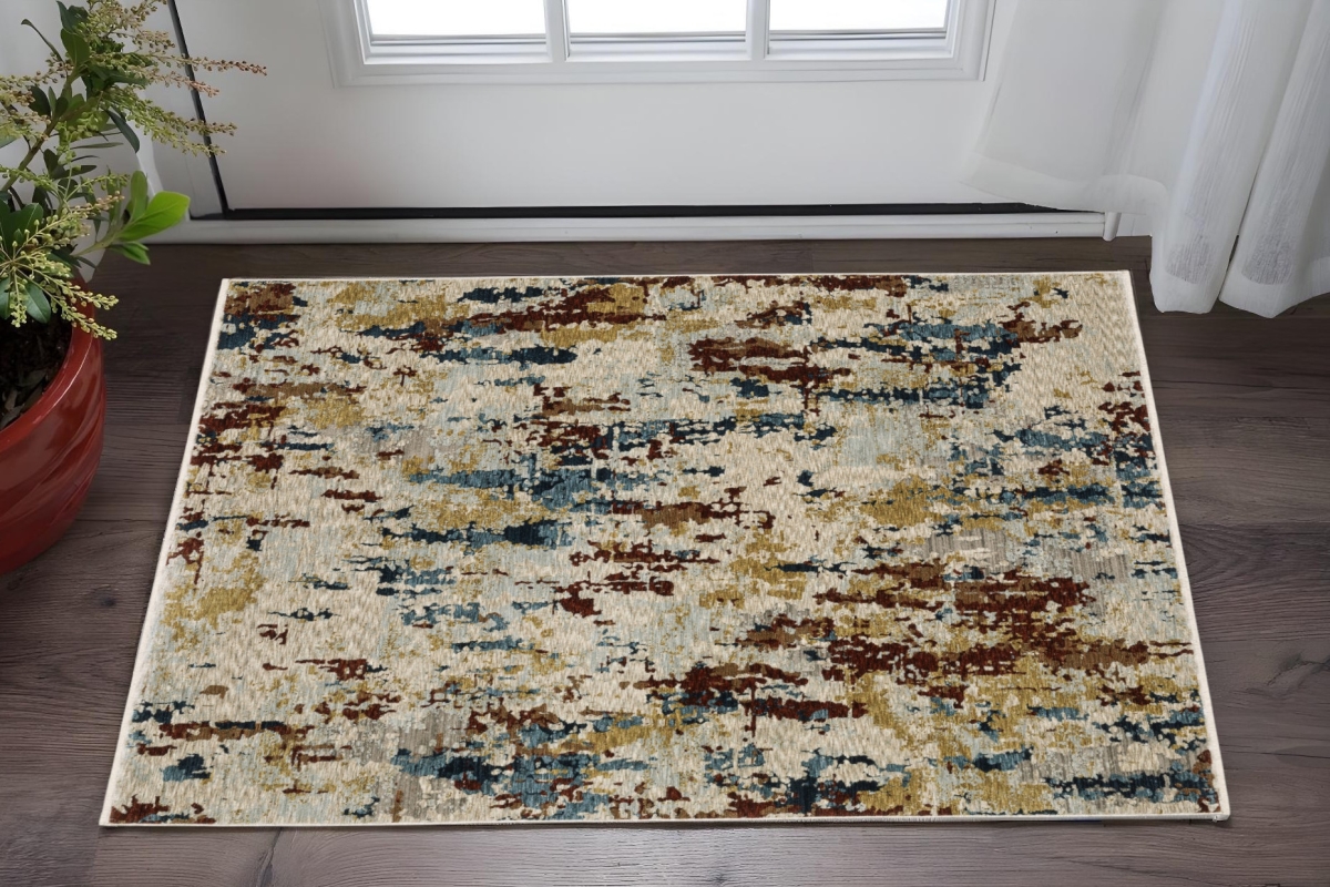 575700 3 x 5 ft. Abstract Rectangle Area Rug with Fringe, Beige, Rust & Tan
