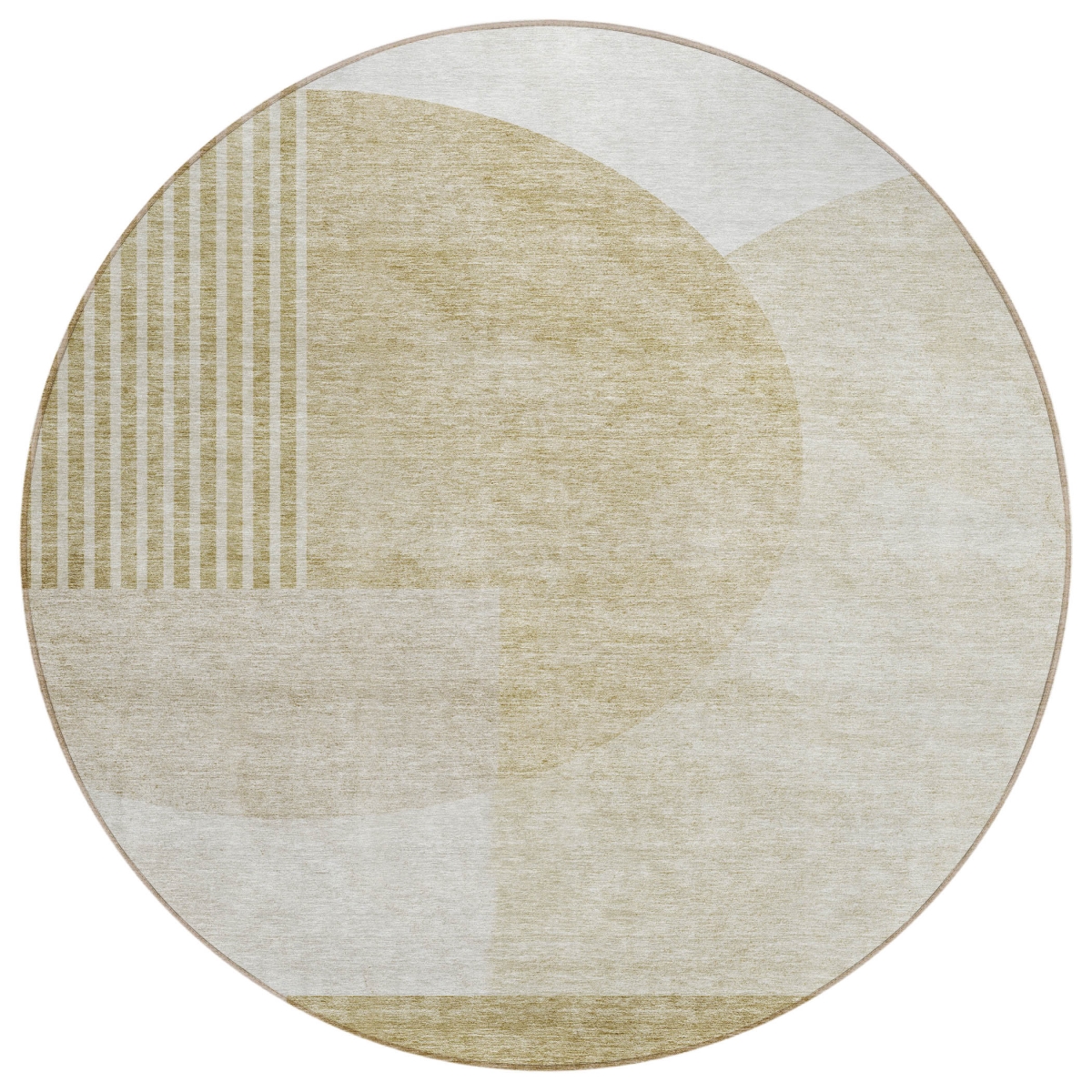 581259 8 ft. Round Geometric Washable Indoor & Outdoor Area Rug, Brown, Beige & Ivory