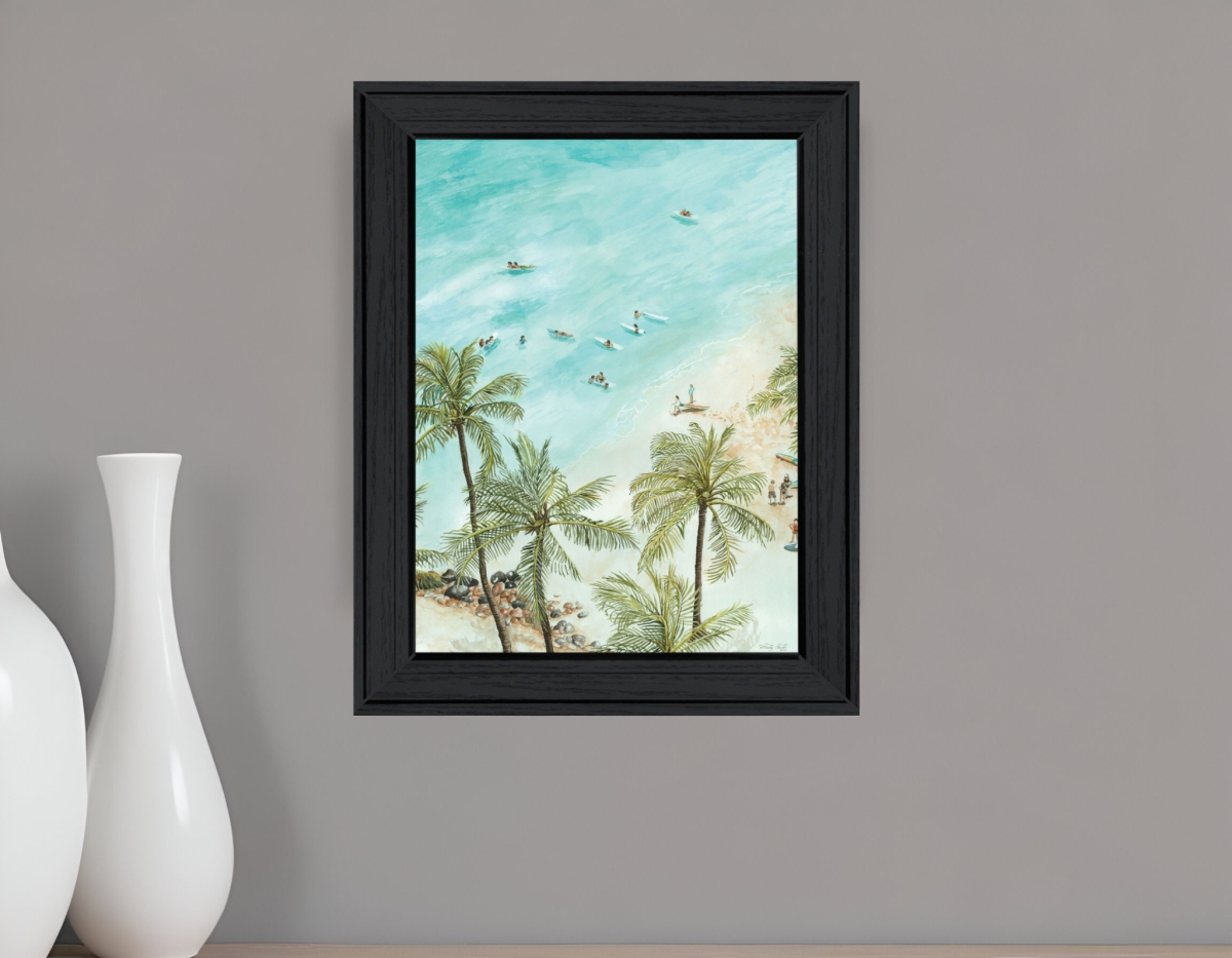 529750 Modern Surfing From Afar Black Framed Print Wall Art