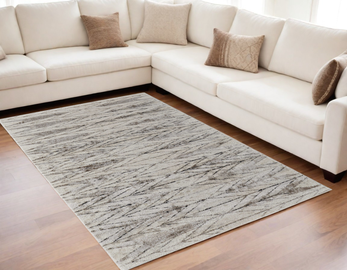 567820 5 x 8 ft. Geometric Power Loom Rectangle Area Rug, Ivory & Brown