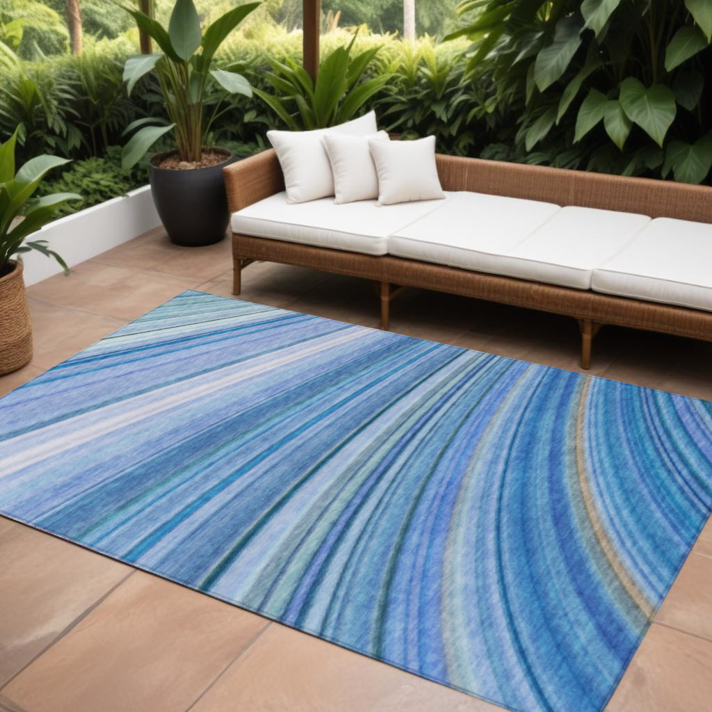 577334 8 x 10 ft. Abstract Washable Indoor & Outdoor Rectangle Area Rug, Denim Blue & Sky Blue