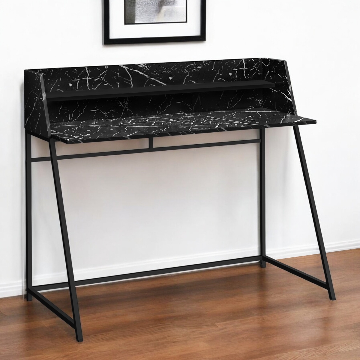 489986 47 in. Wood & Metal Computer Desk, Black & White