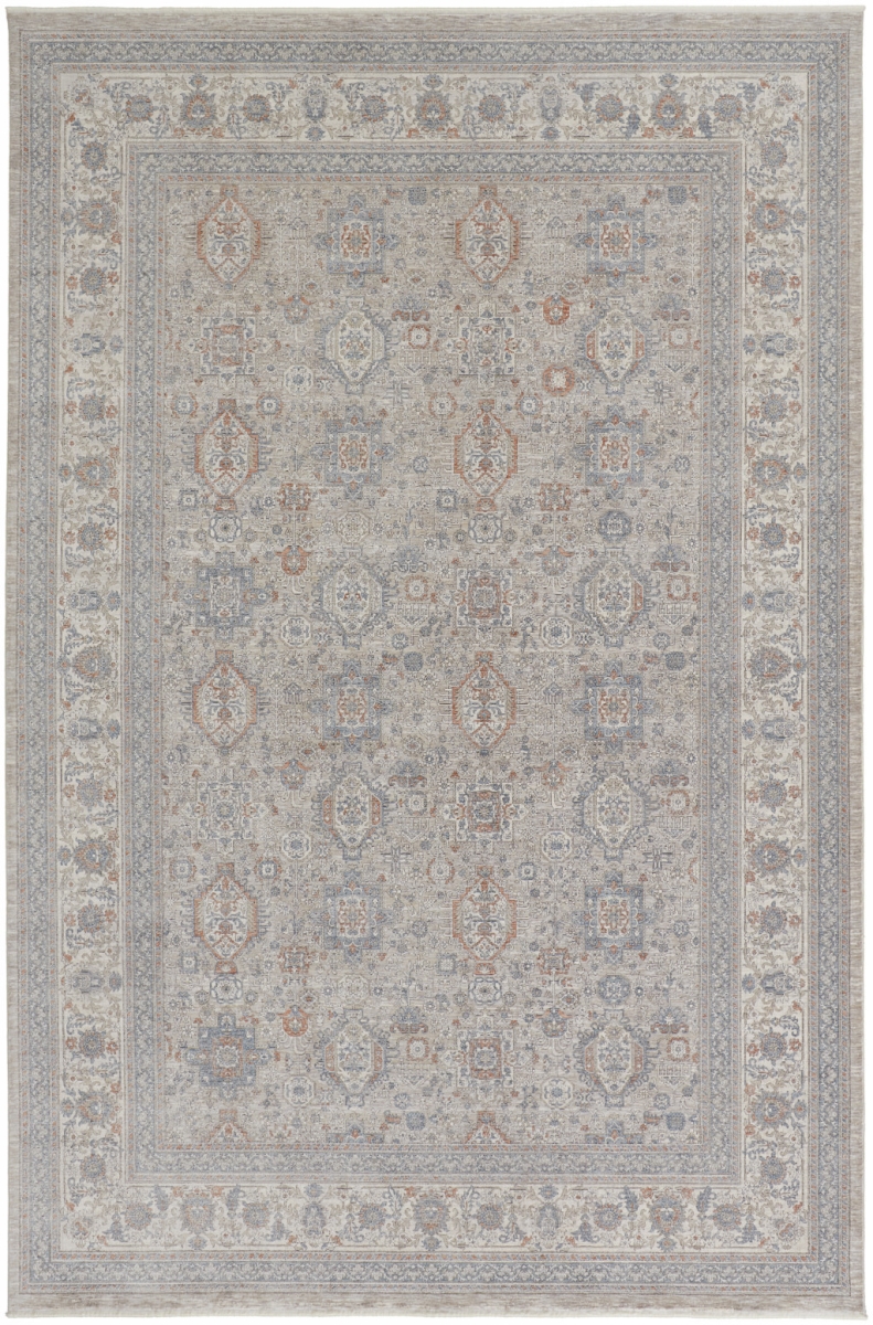 567420 4 x 5 ft. Oriental Power Loom Worn Faded Rectangle Area Rug with Fringe, Silver, Taupe & Blue