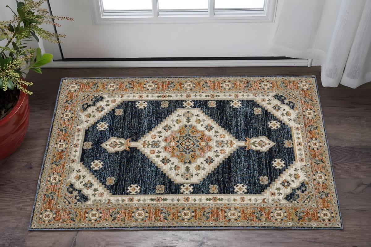 575503 2 x 3 ft. Medallion Rectangle Area Rug, Blue & Orange