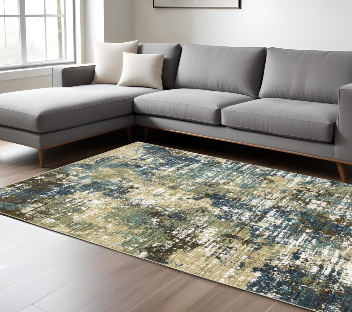 576388 10 x 13 ft. Abstract Rectangle Area Rug, Blue & Green