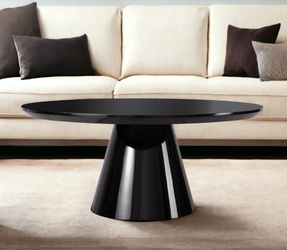 568905 35 in. Black Wood Round Pedestal Coffee Table, 120 lbs