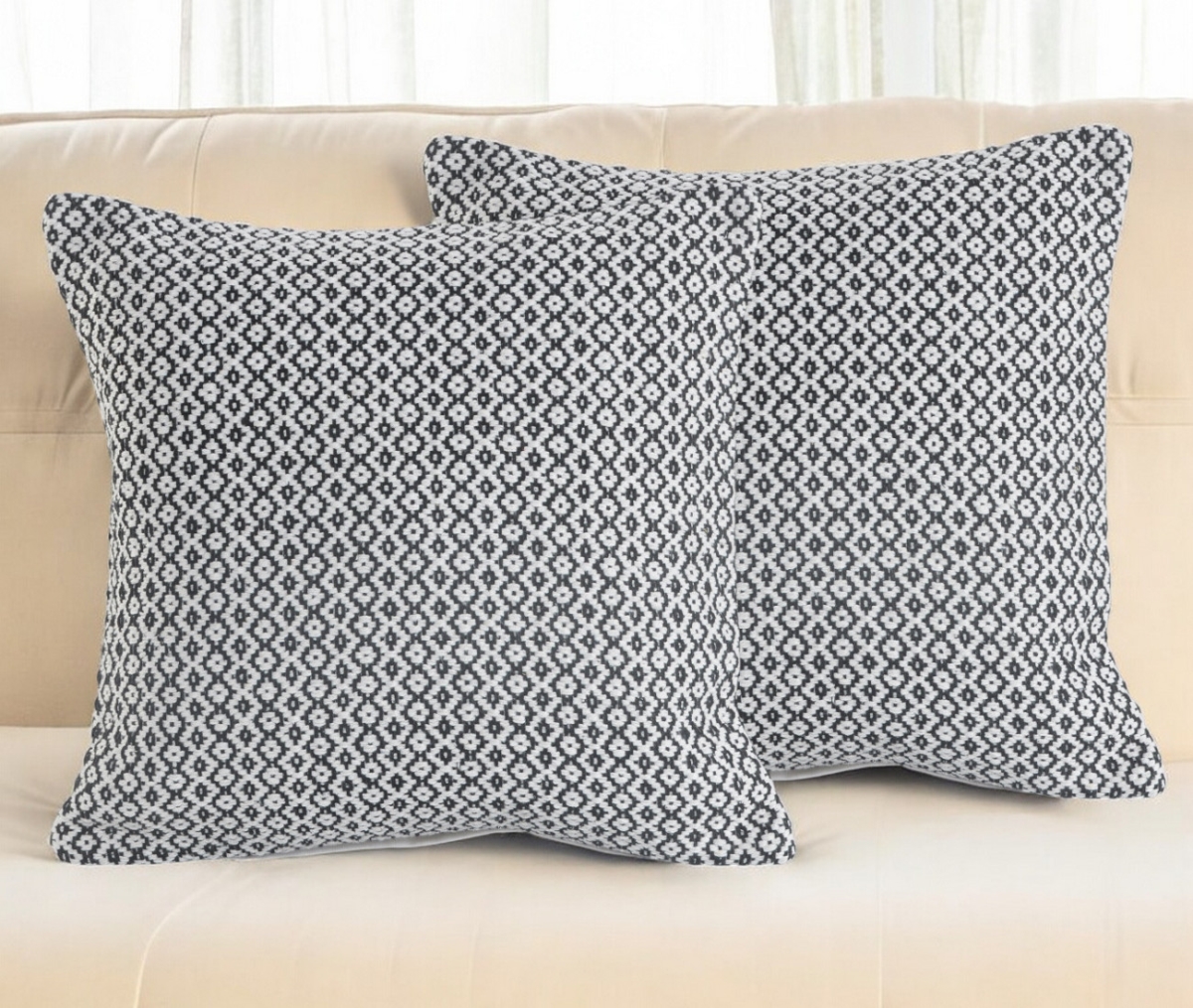 554599 Gray Chevron Cotton Throw Pillow - Set of 2
