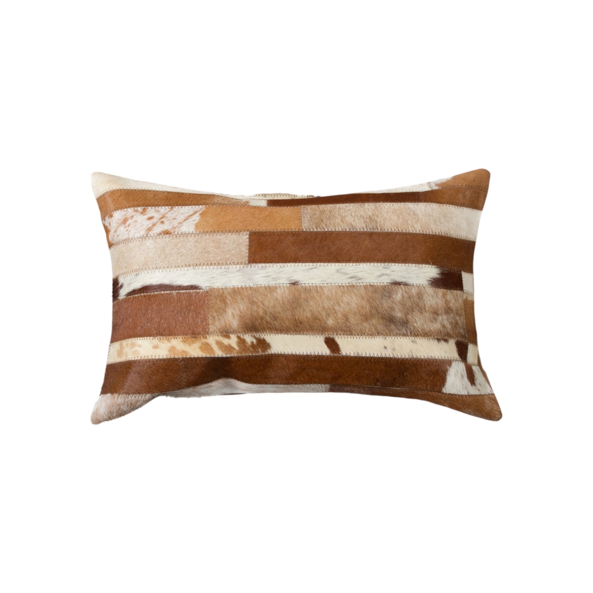 544630 12 x 20 in. Brown & White Patchwork Cowhide Lumbar Throw Pillows - Set of 2