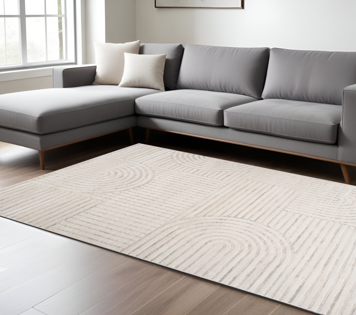 558431 7 x 10 ft. Abstract Rectangle Area Rug, Cream & Beige