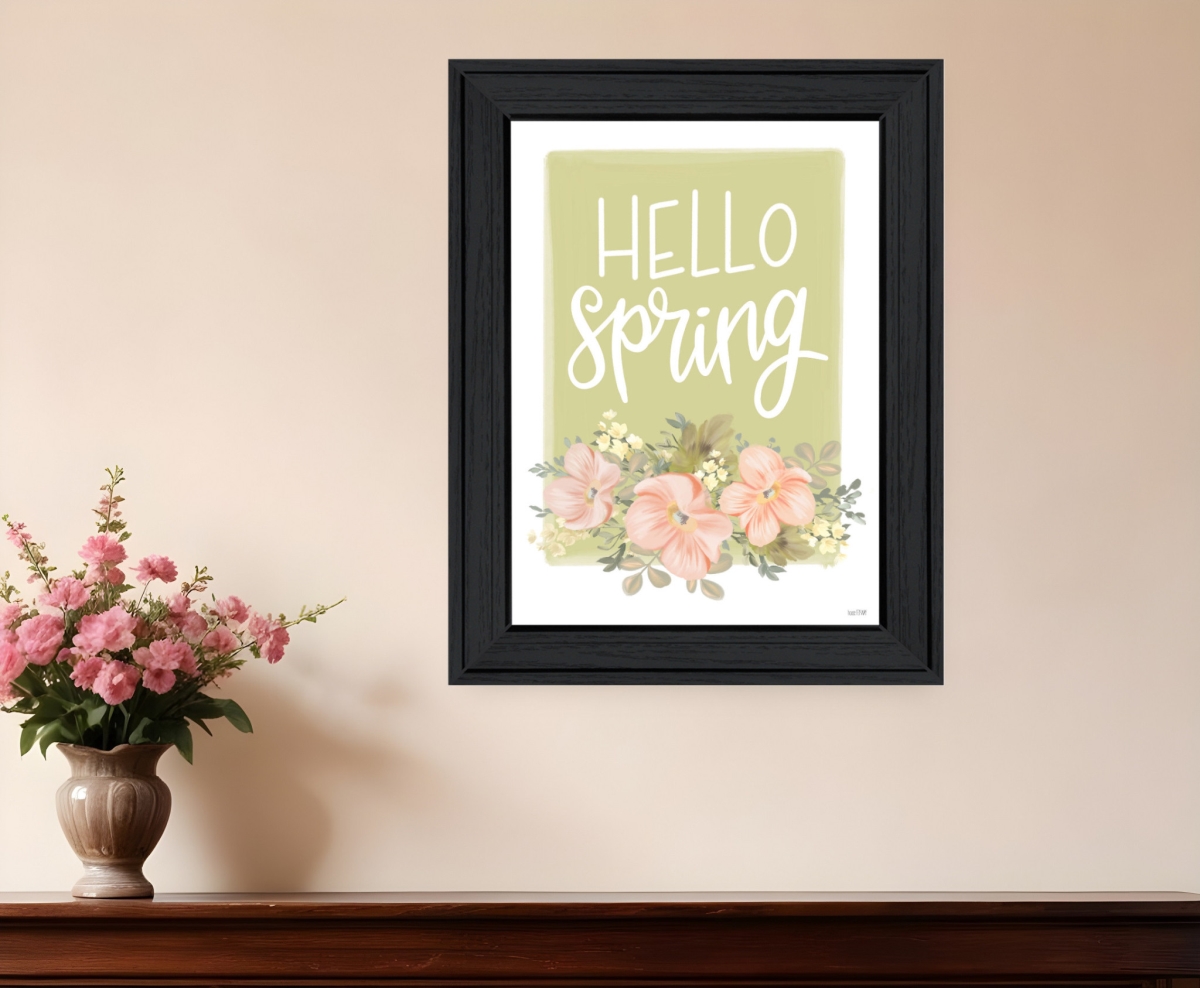 529890 Hello Spring Floral Black Framed Print Wall Art